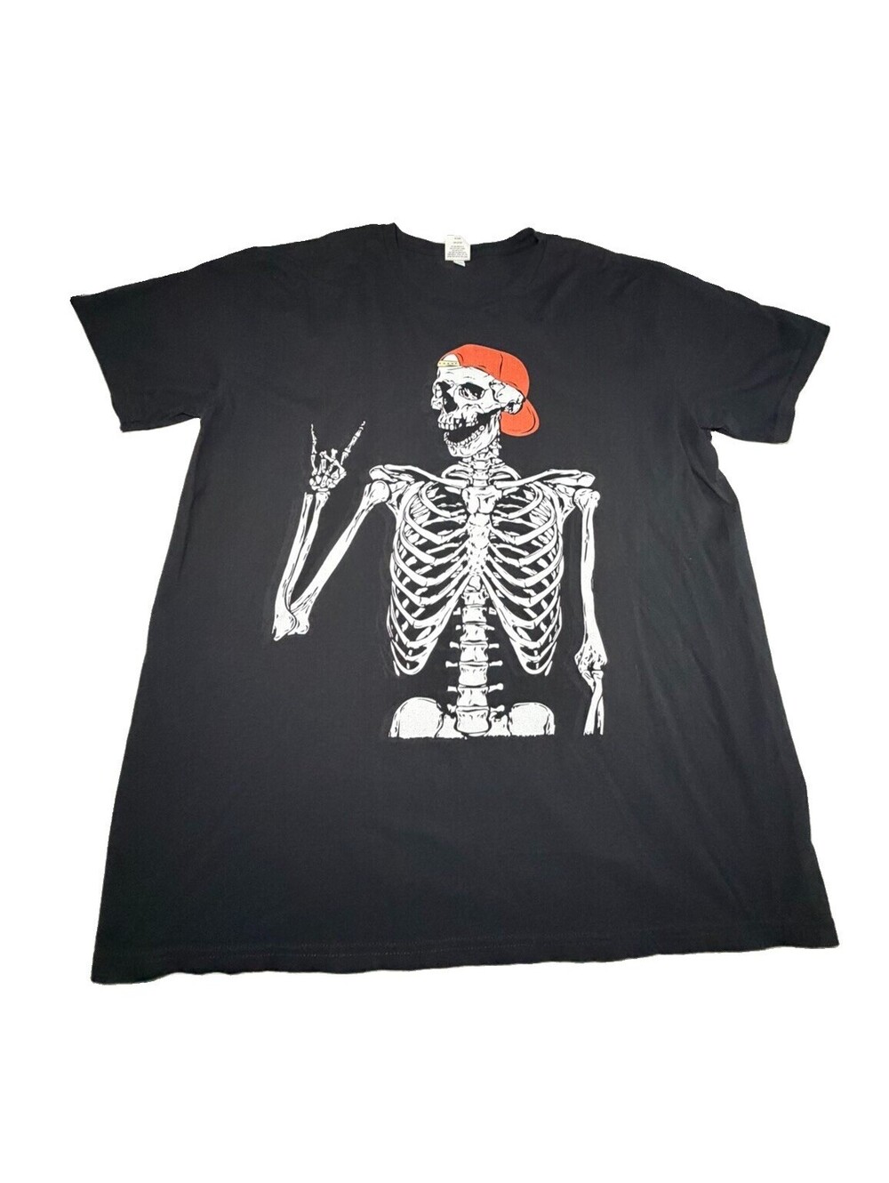 Skeleton W/ Backwards Hat Graphic Tee- XL Black Shirt